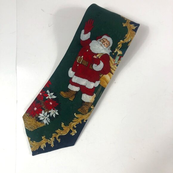 Vintage Hallmark Yule Tie Greetings Necktie Men's Santa Clause and Wreath - Picture 1 of 8